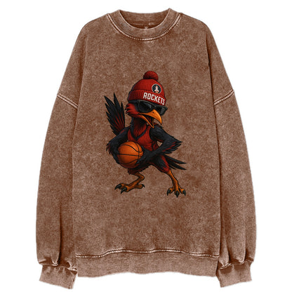 Houston Roadrunner wearing Rockets beanie with launch pad patch and wayfarer - Vintage Sweatshirt - Brown