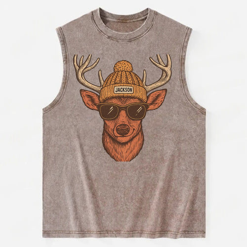 Mississippi White-tailed Deer wearing Jackson beanie with pom pom and - Vintage Washed Tank