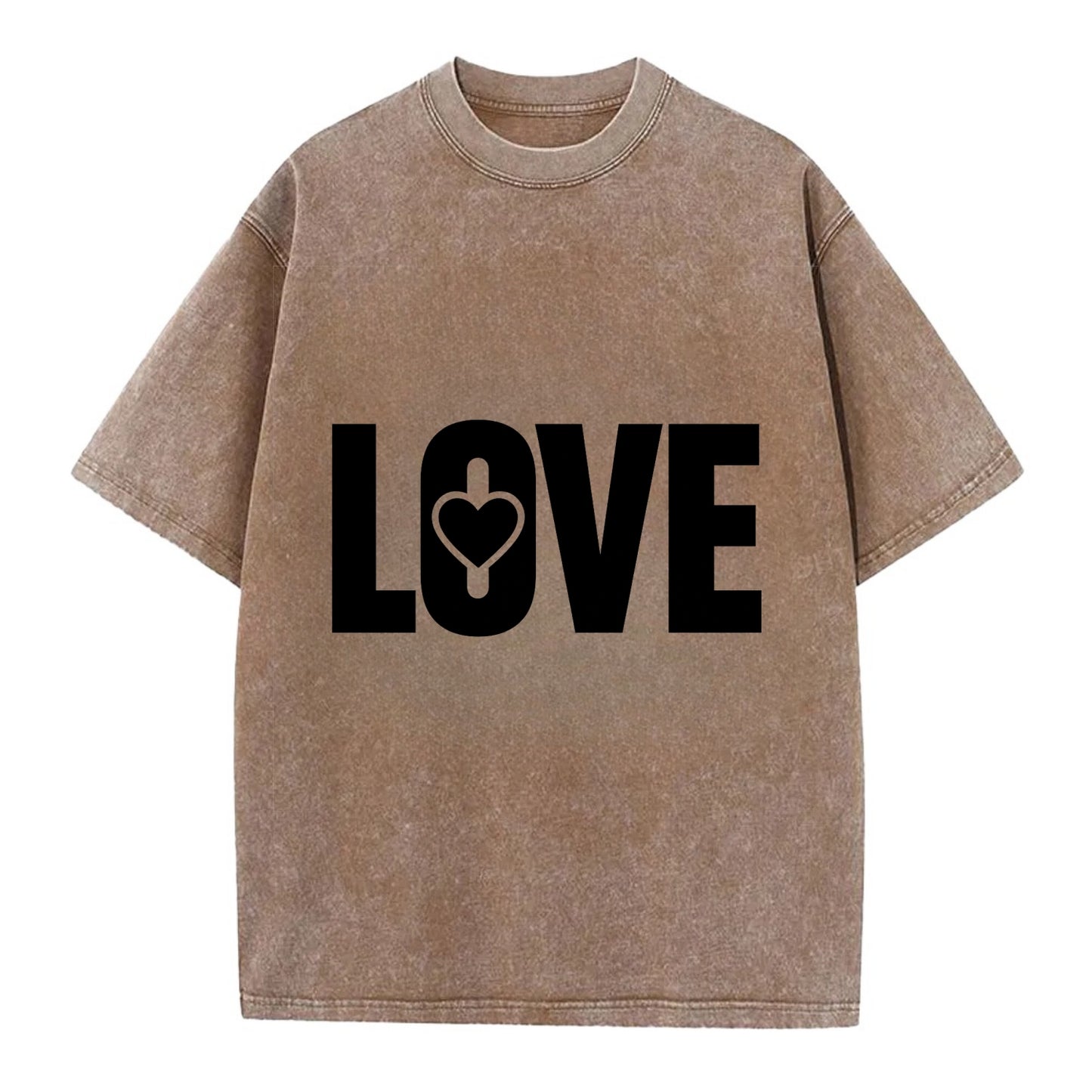 Bold typography design - "LOVE" - universal connection, heart centered - Vintage T-shirt - Brown