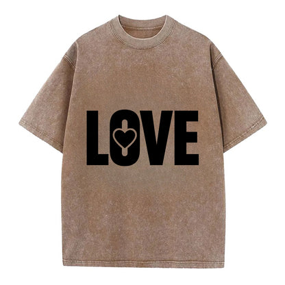 Bold typography design - "LOVE" - universal connection, heart centered - Vintage T-shirt - Brown