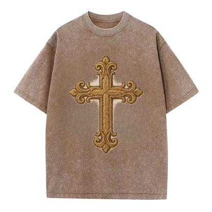 Baroque Cross  - Vintage T-shirt - Brown