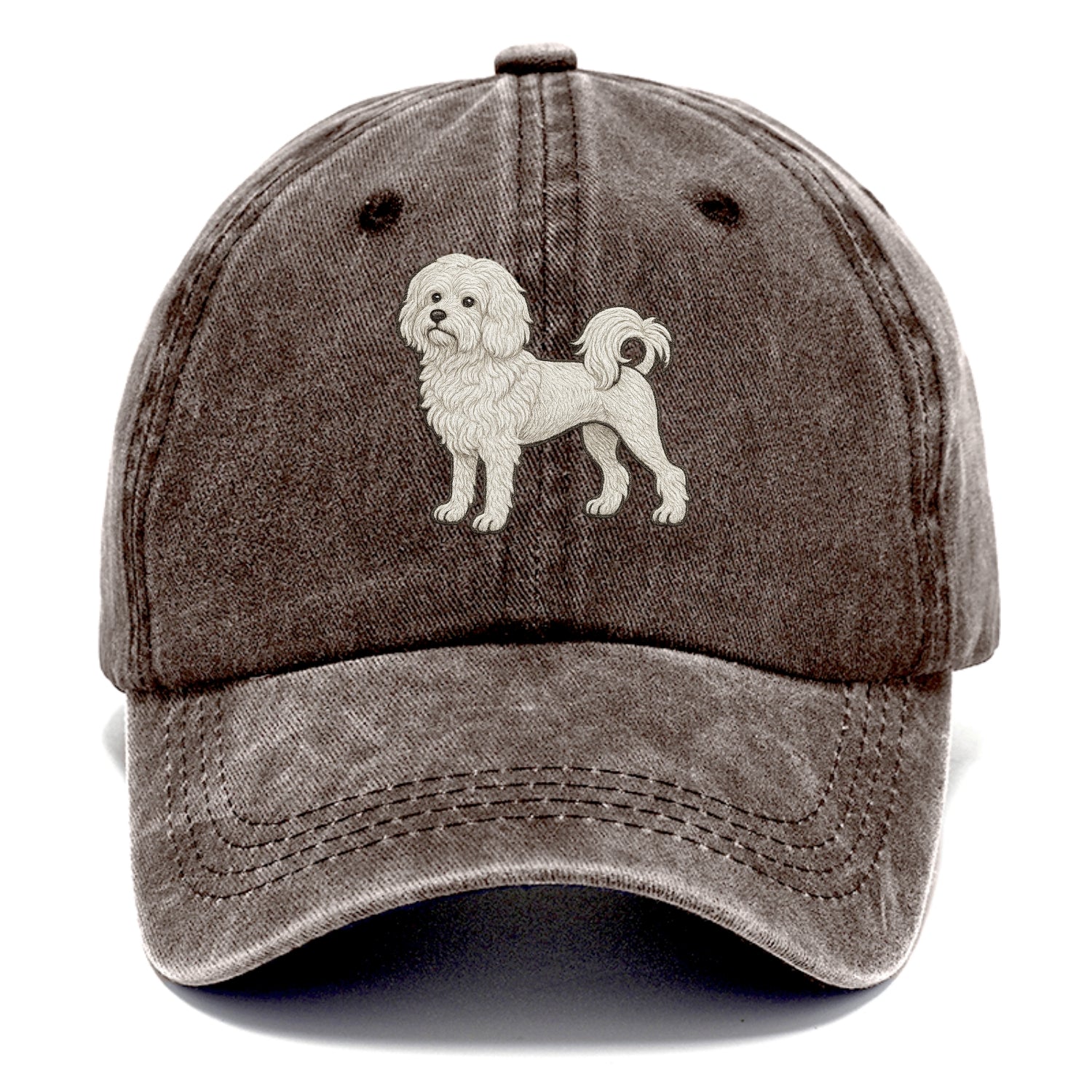Löwchen - Little Lion Dog white embroidered pose - Classic Cap - Brown