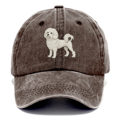 Löwchen - Little Lion Dog white embroidered pose - Classic Cap - Brown