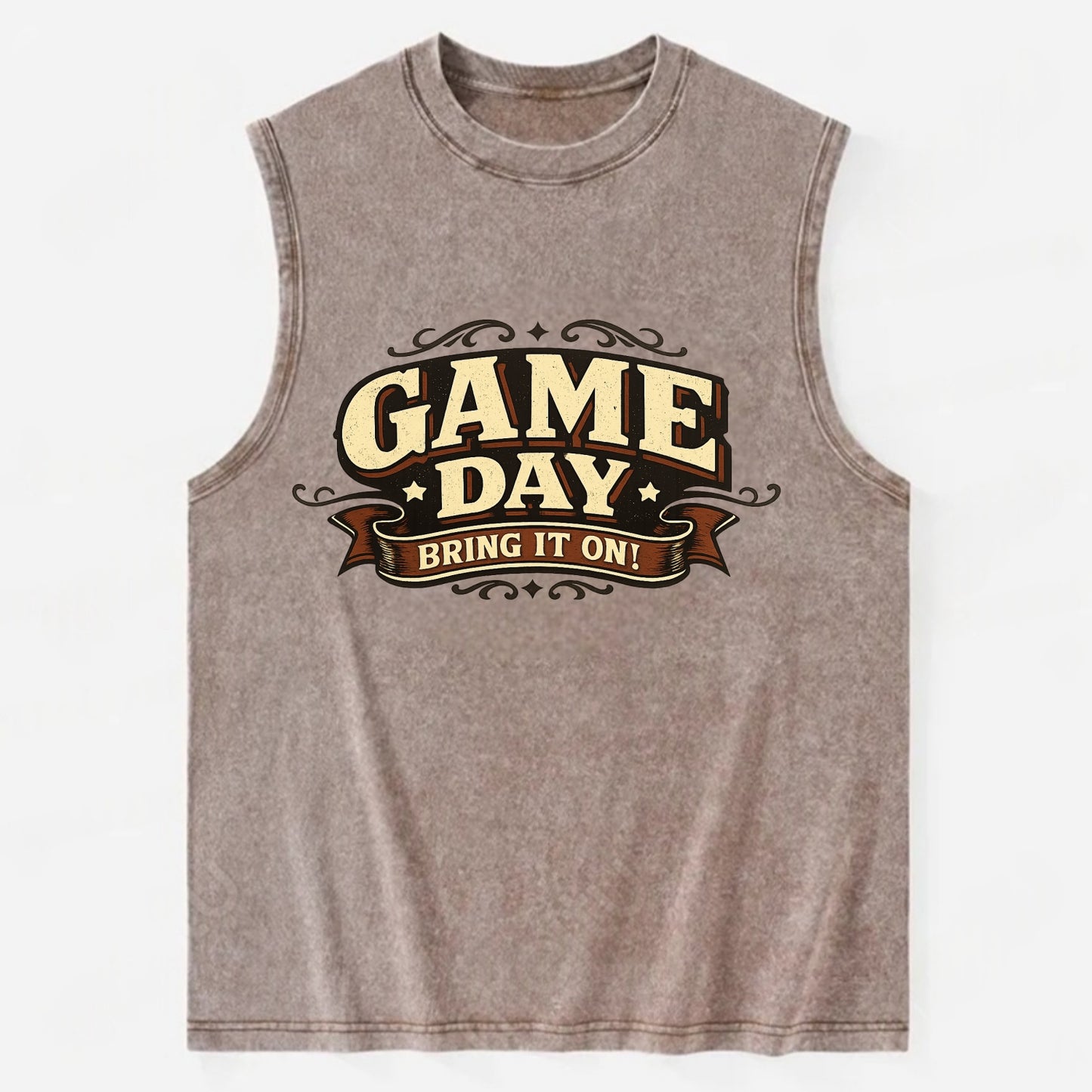 Bold typography design - "GAME DAY" - competition ready, bring it on - Vintage Washed Tank - Brown