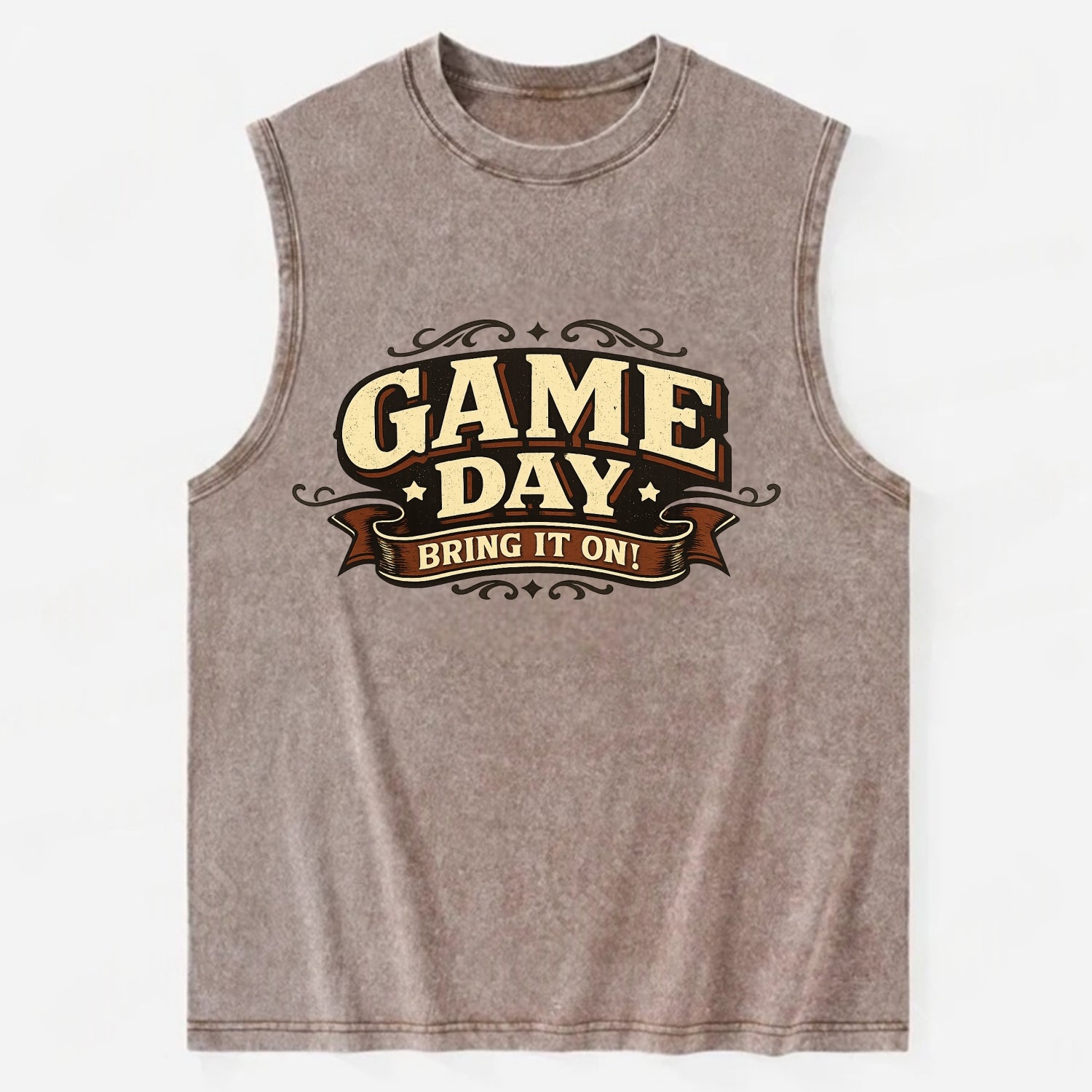 Bold typography design - "GAME DAY" - competition ready, bring it on - Vintage Washed Tank - Brown