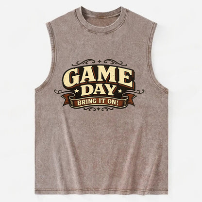 Bold typography design - "GAME DAY" - competition ready, bring it on - Vintage Washed Tank - Brown