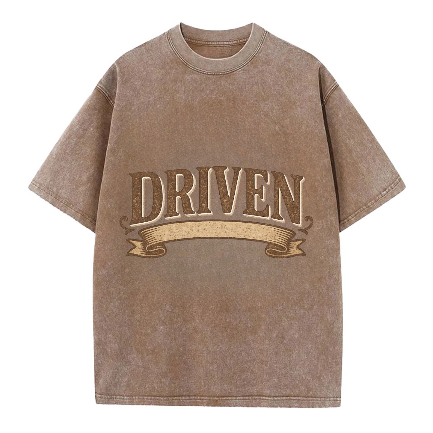 Bold typography design - "DRIVEN" - motivated, focused on goals - Vintage T-shirt - Brown