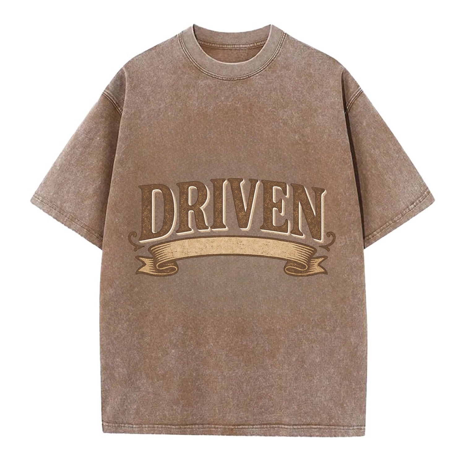 Bold typography design - "DRIVEN" - motivated, focused on goals - Vintage T-shirt - Brown