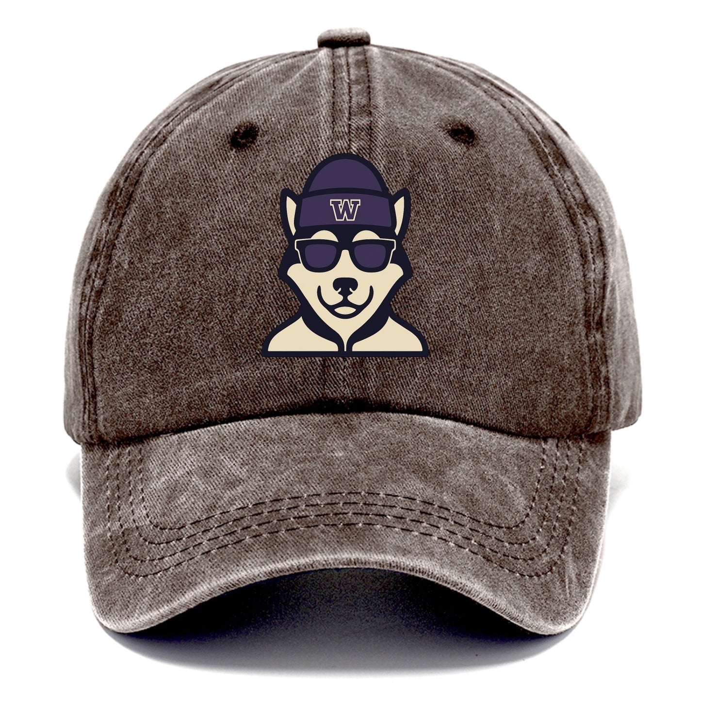 Seattle Husky wearing Washington beanie with W patch - Classic Cap - Brown