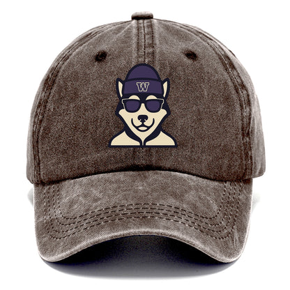 Seattle Husky wearing Washington beanie with W patch - Classic Cap - Brown