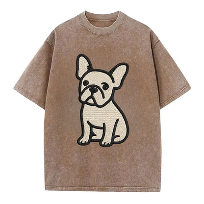 French Bulldog - Head tilt one ear up - Vintage T-shirt - Brown
