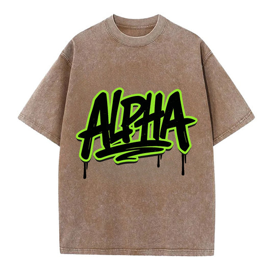 Bold typography design - "ALPHA" - leader of the pack - Vintage T-shirt - Brown