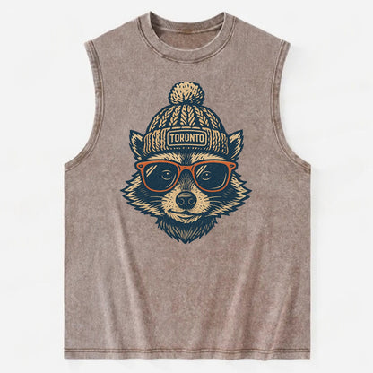 Toronto Raccoon wearing Toronto beanie w - Vintage Washed Tank - Brown