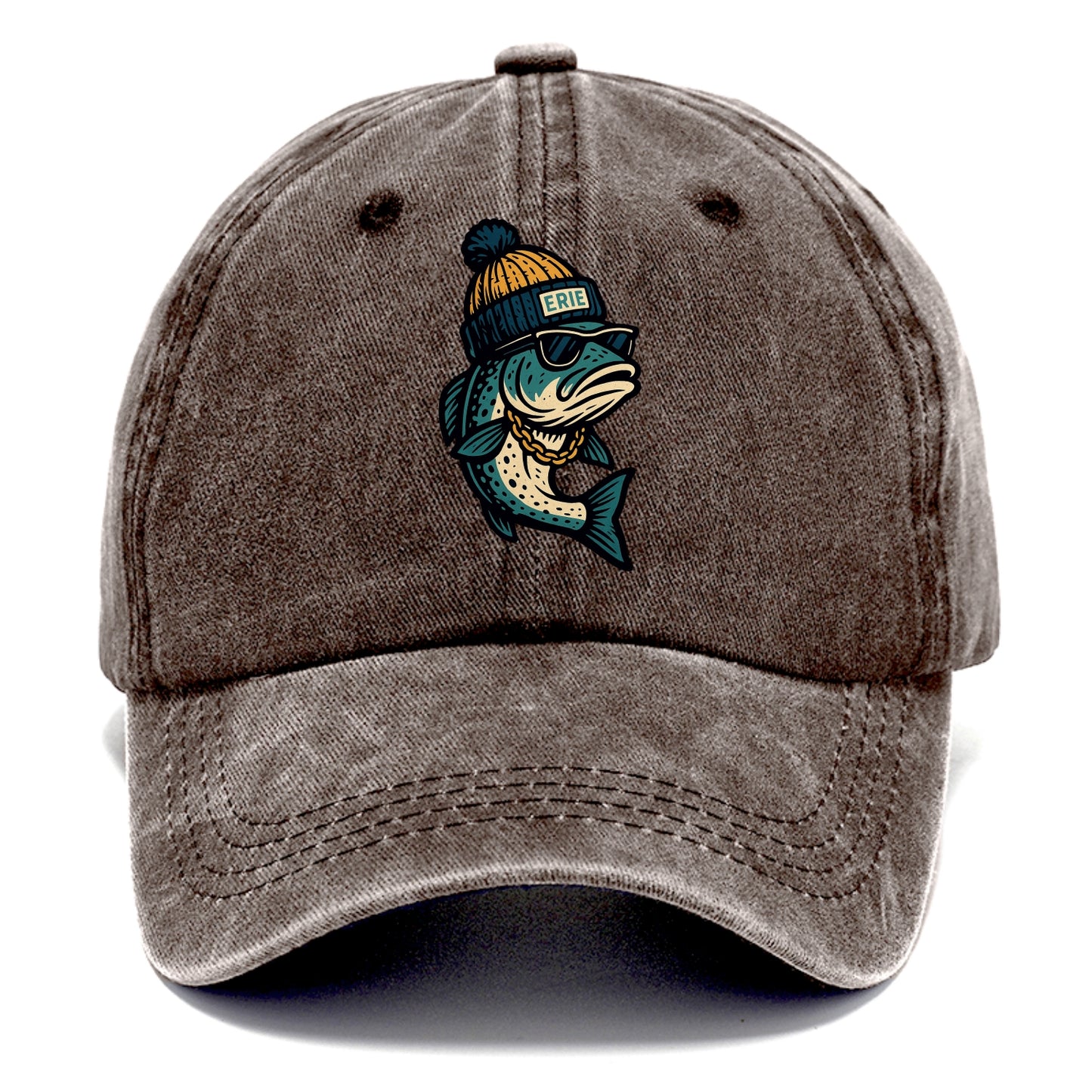 Erie Lake Trout wearing Erie beanie with - Classic Cap - Brown