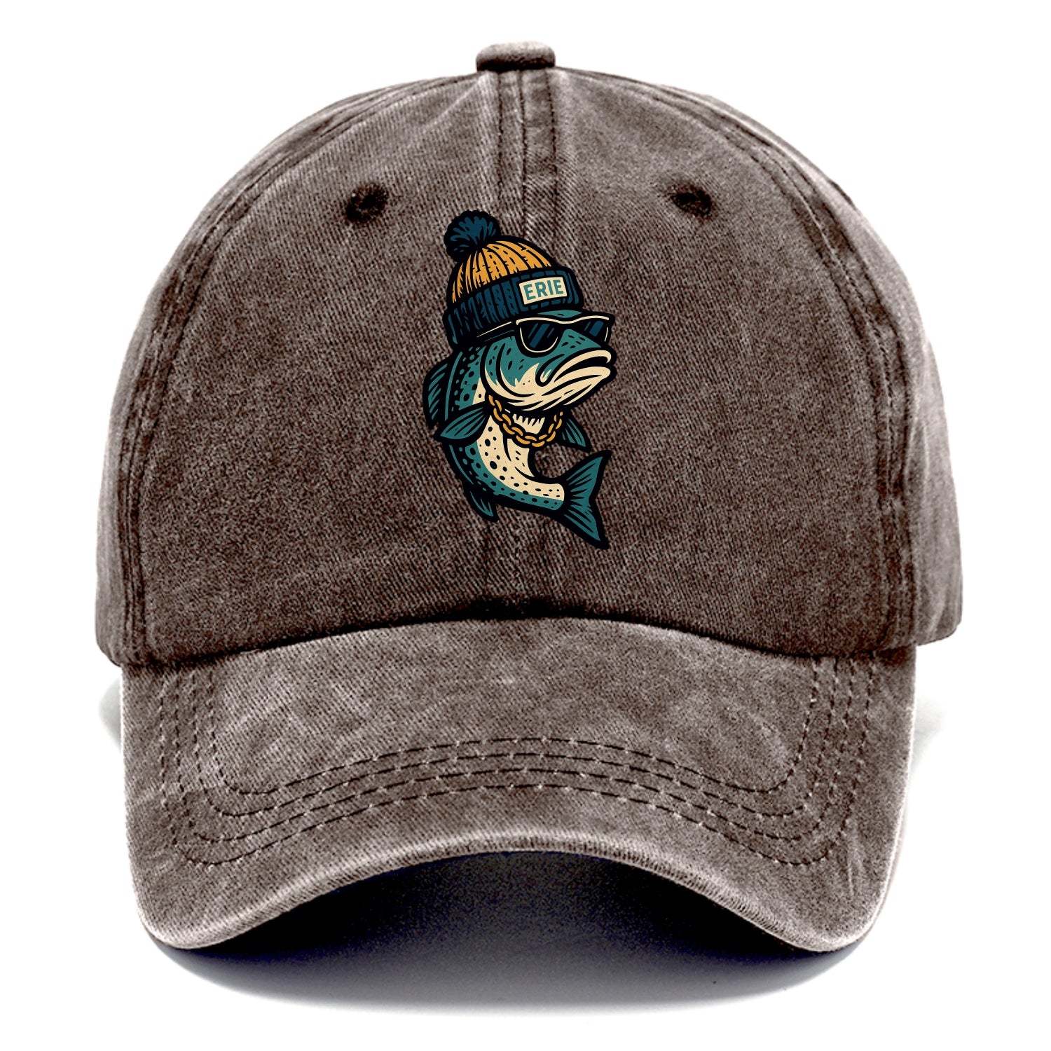 Erie Lake Trout wearing Erie beanie with - Classic Cap - Brown