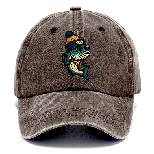 Erie Lake Trout wearing Erie beanie with - Classic Cap - Brown