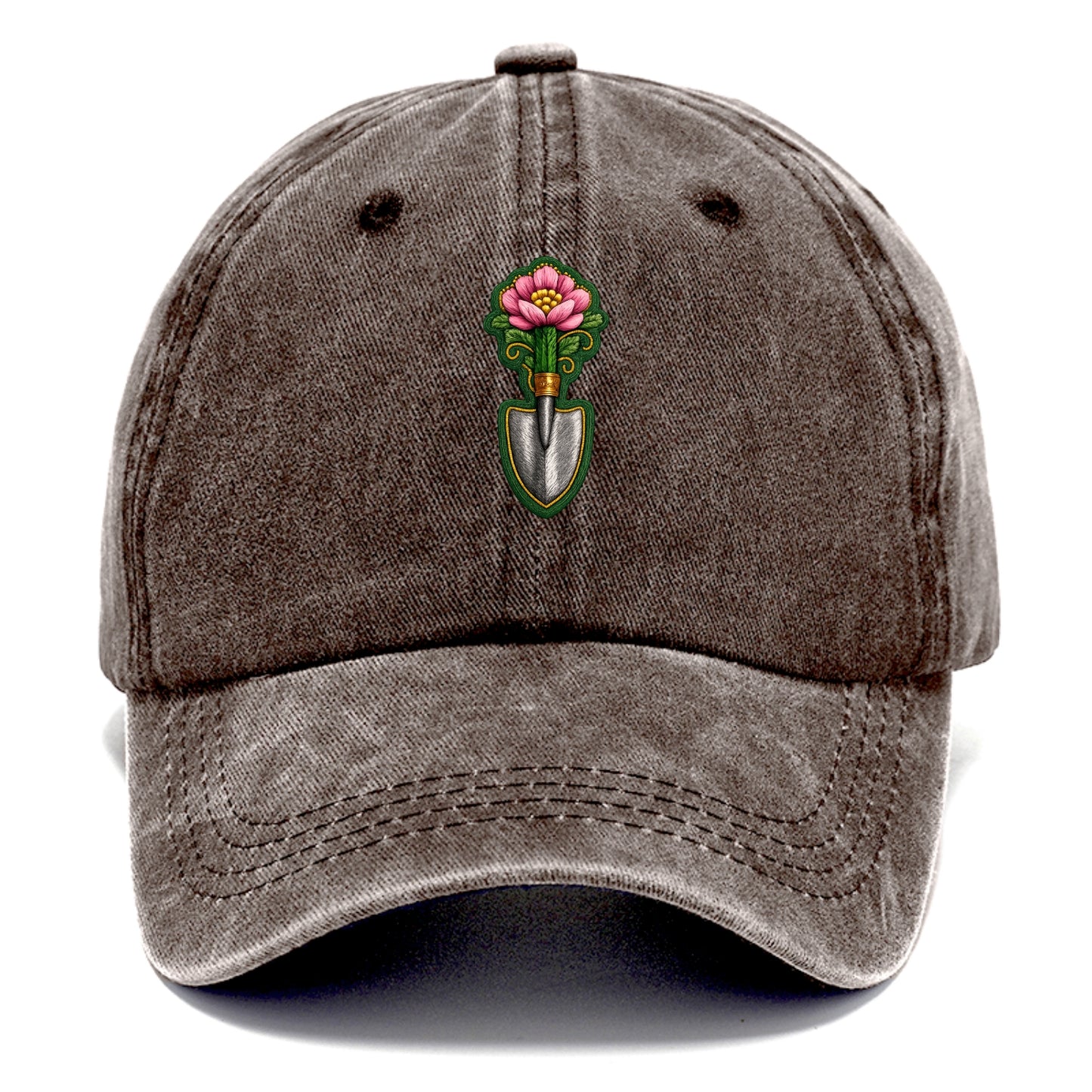 Embroidered patch design - GARDENING TROWEL FLOWER - garden tool with blooming flower - Classic Cap - Brown