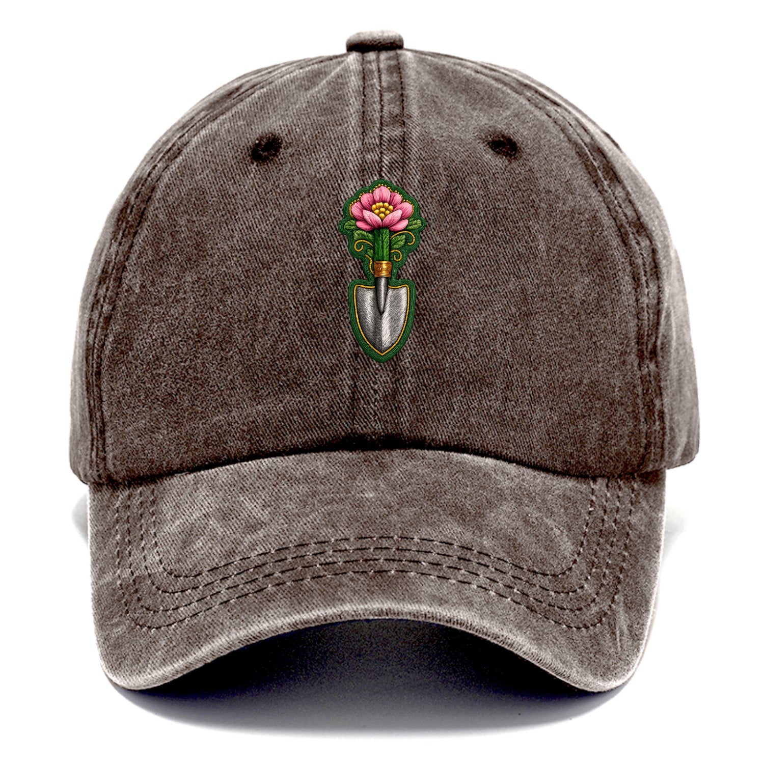 Embroidered patch design - GARDENING TROWEL FLOWER - garden tool with blooming flower - Classic Cap - Brown