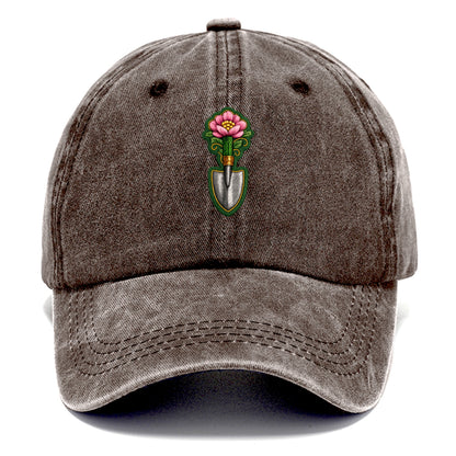 Embroidered patch design - GARDENING TROWEL FLOWER - garden tool with blooming flower - Classic Cap - Brown