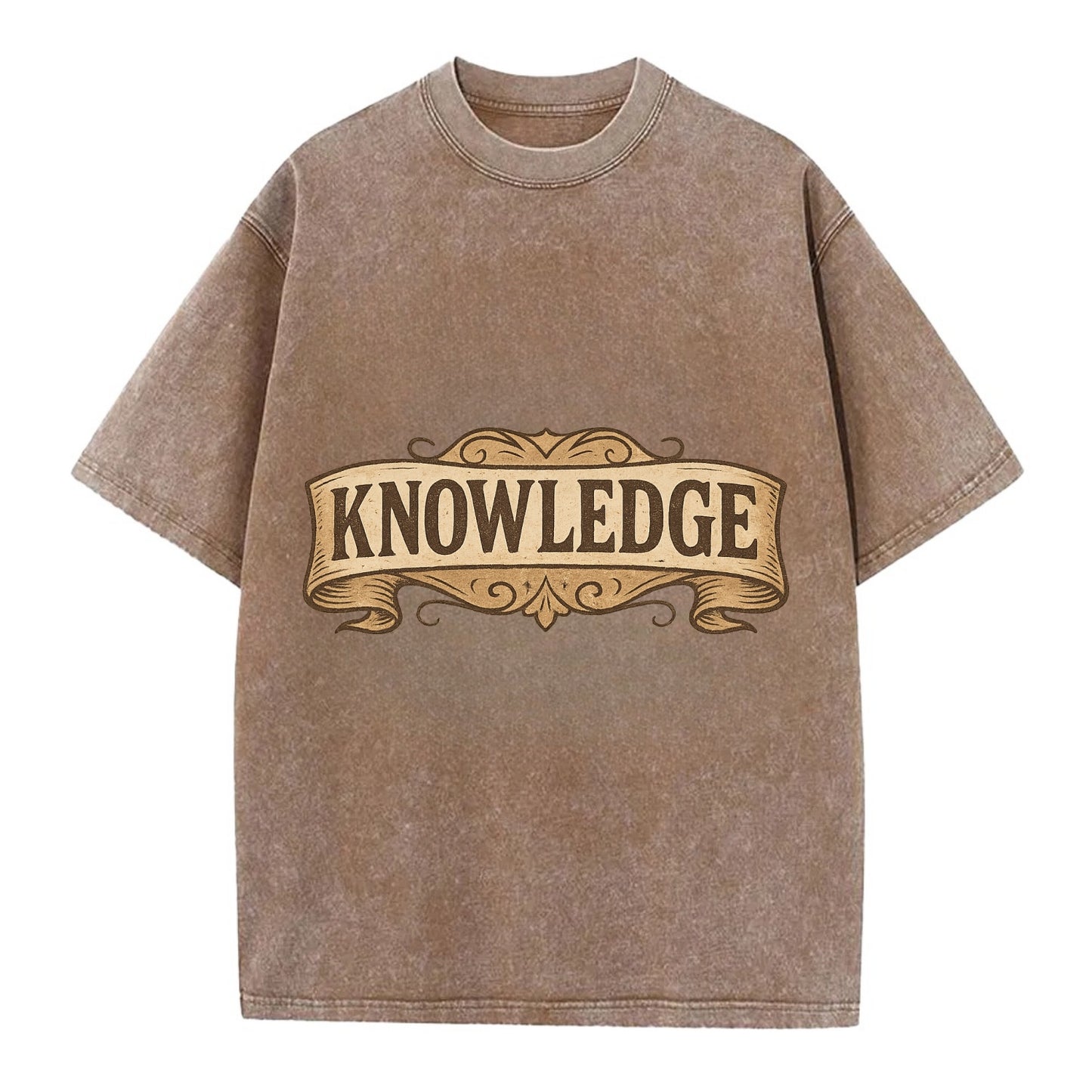 Bold typography design - "KNOWLEDGE" - learning, understanding - Vintage T-shirt - Brown