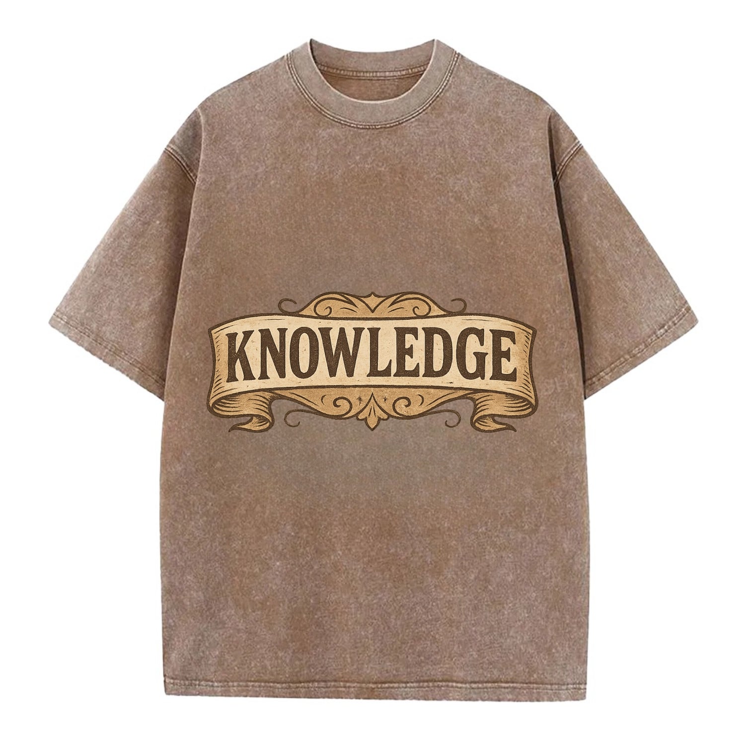 Bold typography design - "KNOWLEDGE" - learning, understanding - Vintage T-shirt - Brown