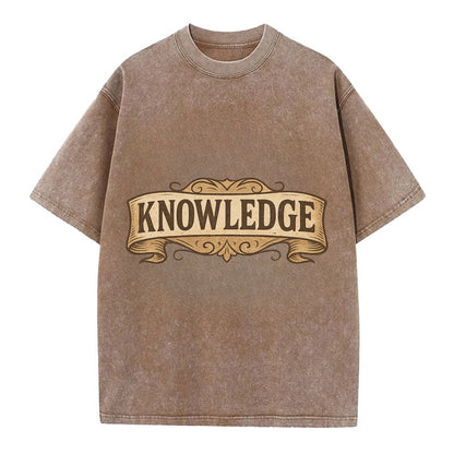 Bold typography design - "KNOWLEDGE" - learning, understanding - Vintage T-shirt - Brown