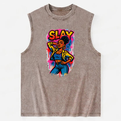 Empowered figure striking confident pose - "slay" culture, fierce and - Vintage Washed Tank - Brown