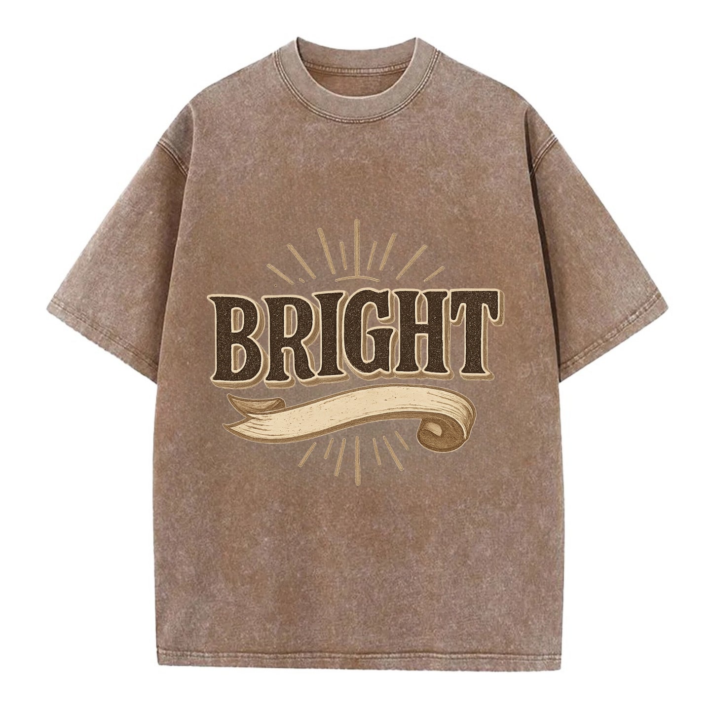 Bold typography design - "BRIGHT" - intelligent, shining - Vintage T-shirt - Brown