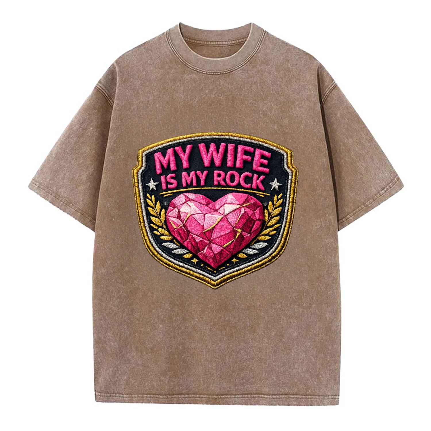 MY WIFE IS MY ROCK - pink rock heart - pink - solid wife - Vintage T-shirt - Brown