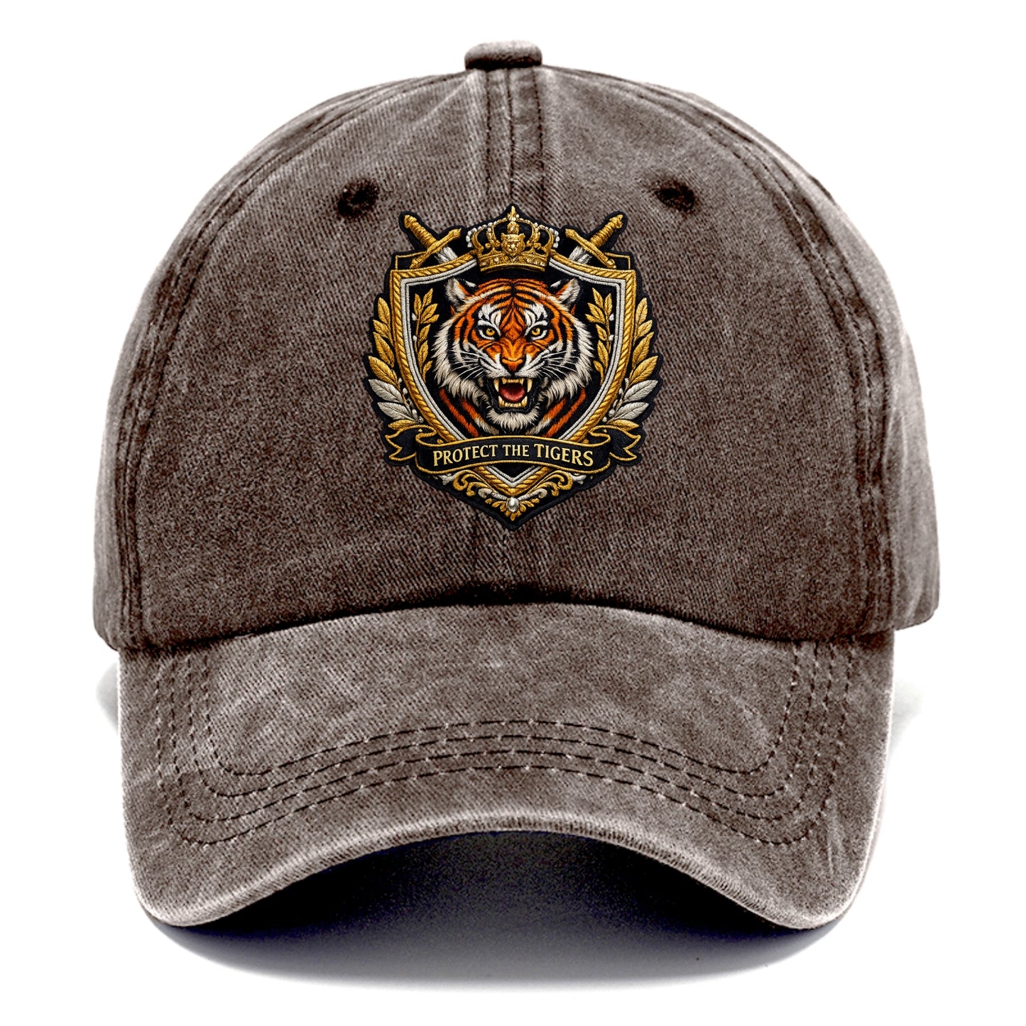 PROTECT THE TIGERS - tiger with shield in orange , big cat conservation - Classic Cap - Brown