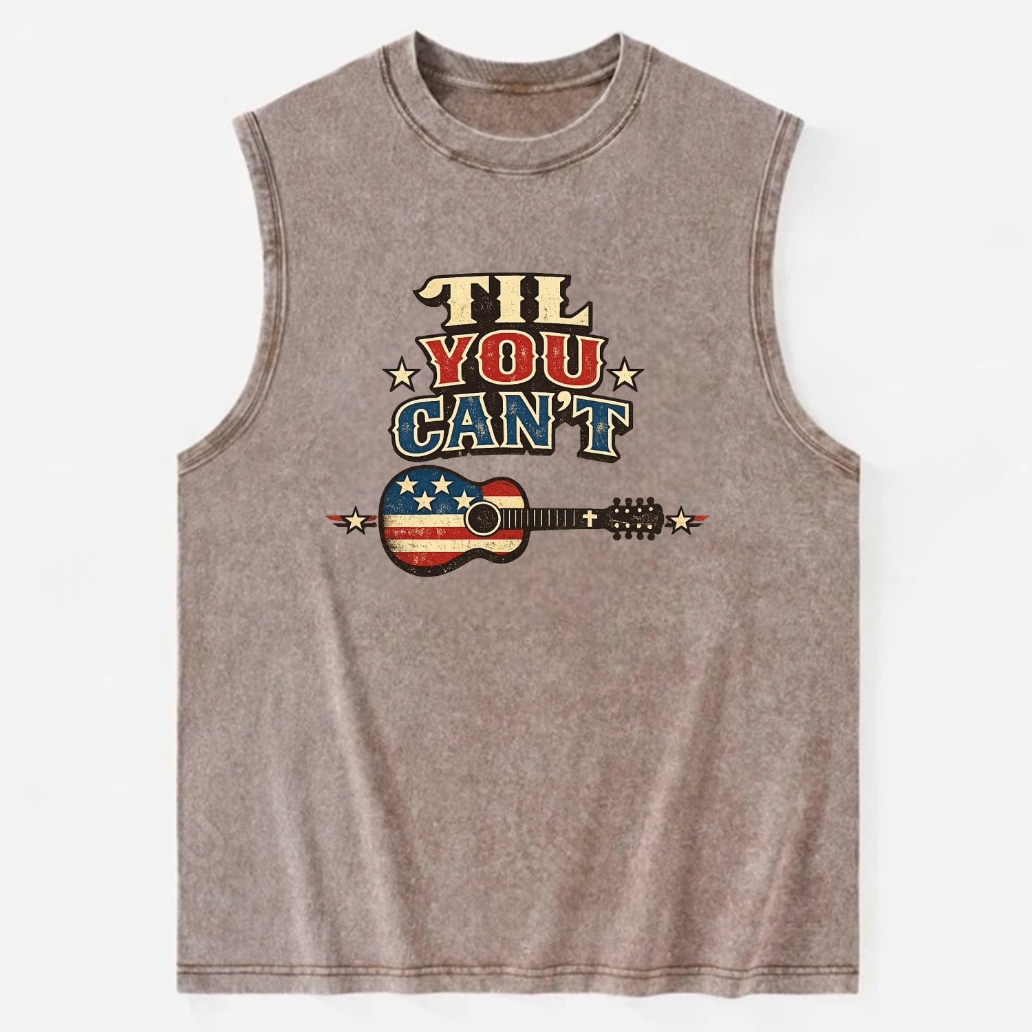 Til You Cant - Flag Guitar - Vintage Washed Tank - Brown