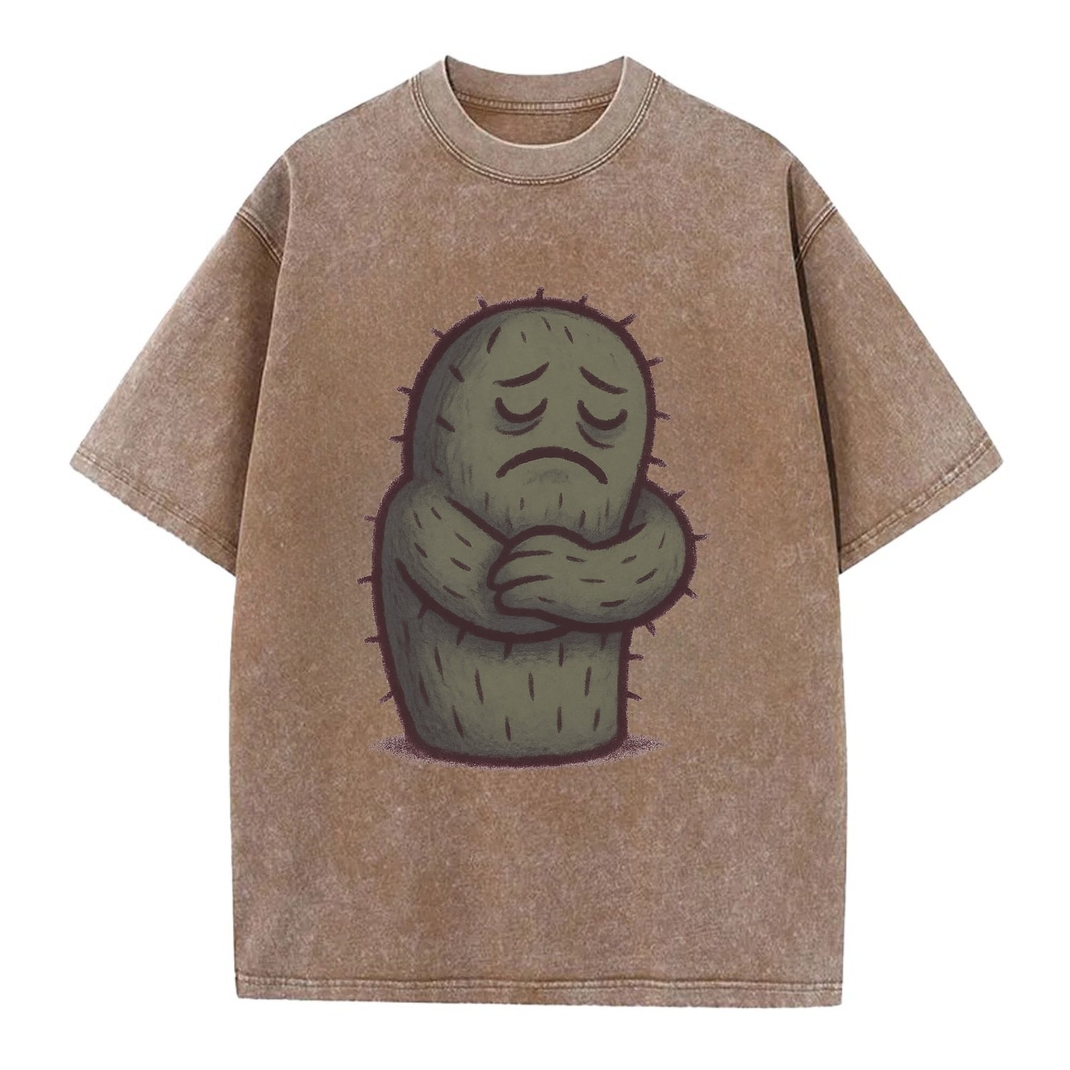 SINGLE IS VALID | Content cactus hugging itself - Vintage T-shirt - Brown