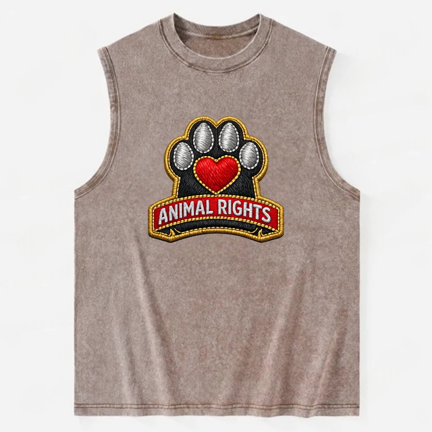 ANIMAL RIGHTS - raised paw with heart in red , advocacy - Vintage Washed Tank - Brown