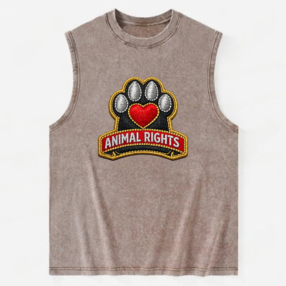 ANIMAL RIGHTS - raised paw with heart in red , advocacy - Vintage Washed Tank - Brown