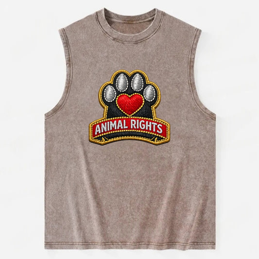 ANIMAL RIGHTS - raised paw with heart in red , advocacy - Vintage Washed Tank - Brown