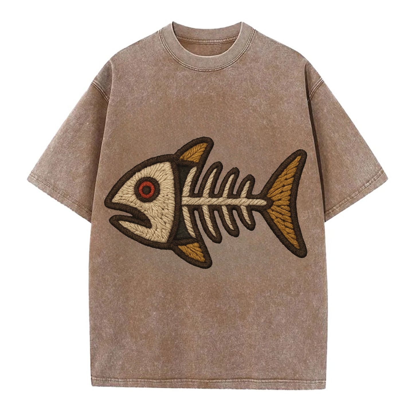 Fish Skeleton  - Vintage T-shirt - Brown