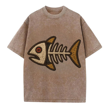 Fish Skeleton  - Vintage T-shirt - Brown