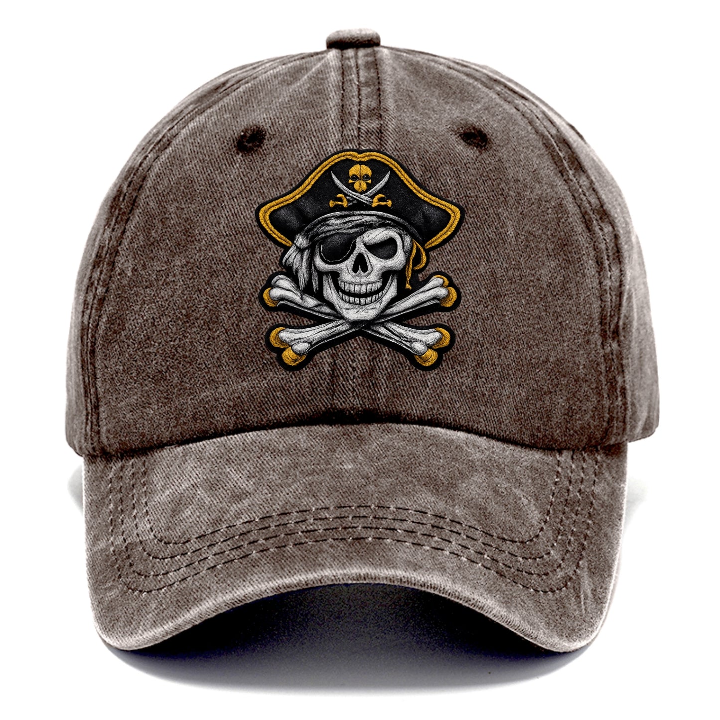 PIRATE SKULL - Jolly Roger skull in black and white , pirate - Classic Cap - Brown
