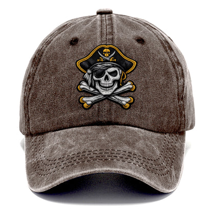 PIRATE SKULL - Jolly Roger skull in black and white , pirate - Classic Cap - Brown