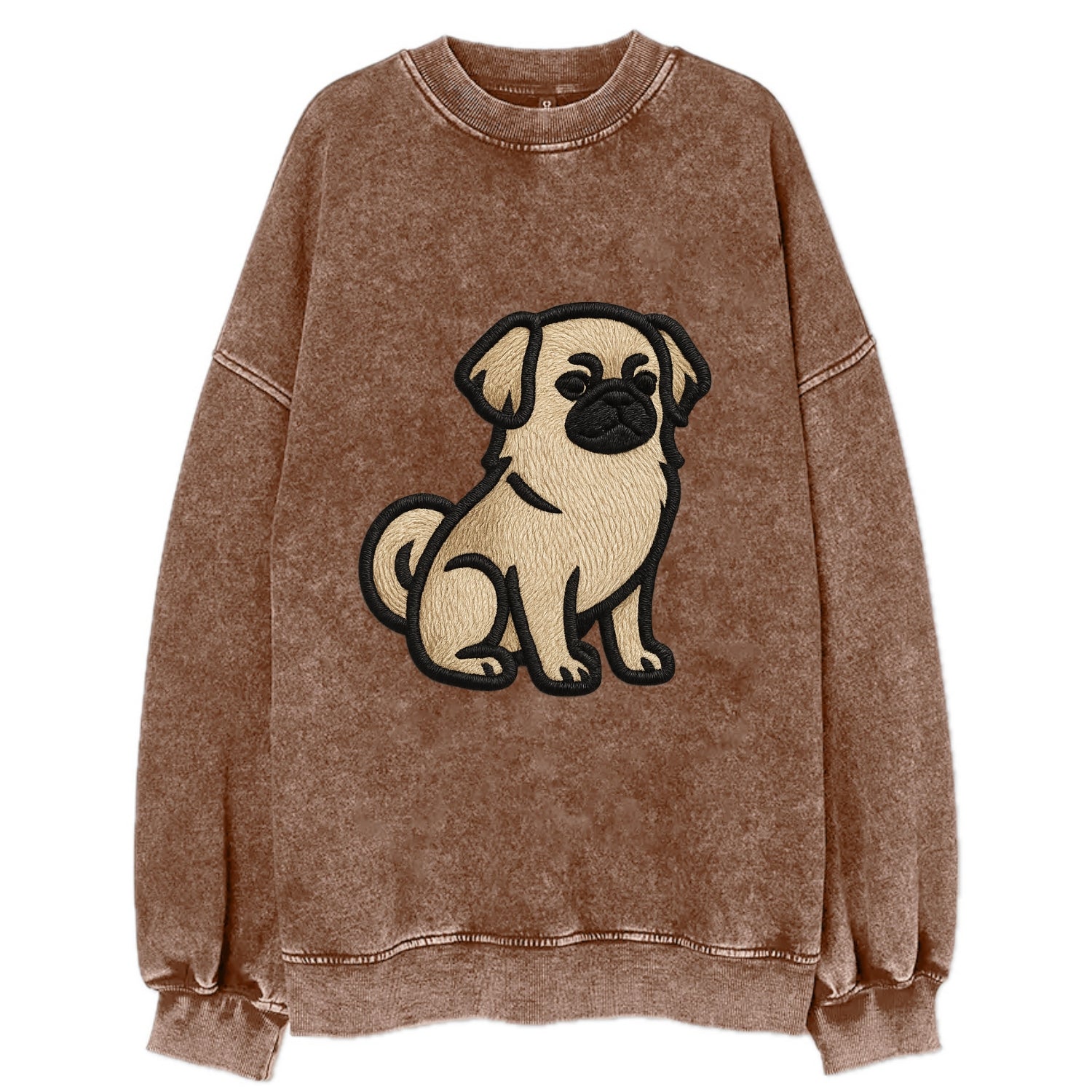 Tibetan Spaniel - Fawn small dog embroid - Vintage Sweatshirt - Brown