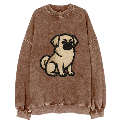 Tibetan Spaniel - Fawn small dog embroid - Vintage Sweatshirt - Brown
