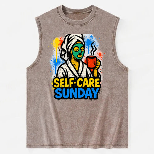 Person in bathrobe with face mask and tea - self-care Sunday ritual, wellness - Vintage Washed Tank