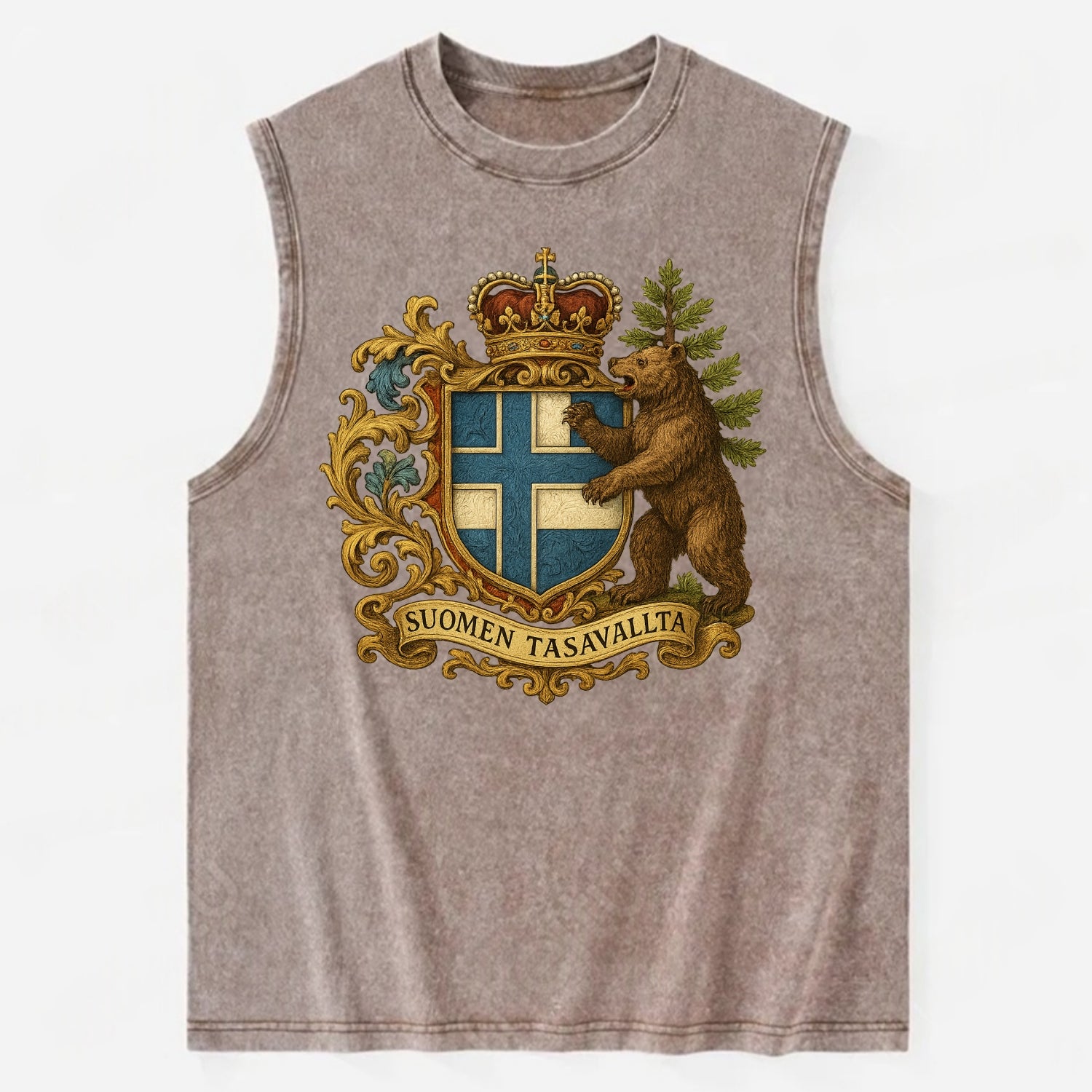 Finland Brown Bear Emblem  - Vintage Washed Tank - Brown