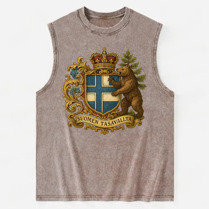 Finland Brown Bear Emblem  - Vintage Washed Tank - Brown