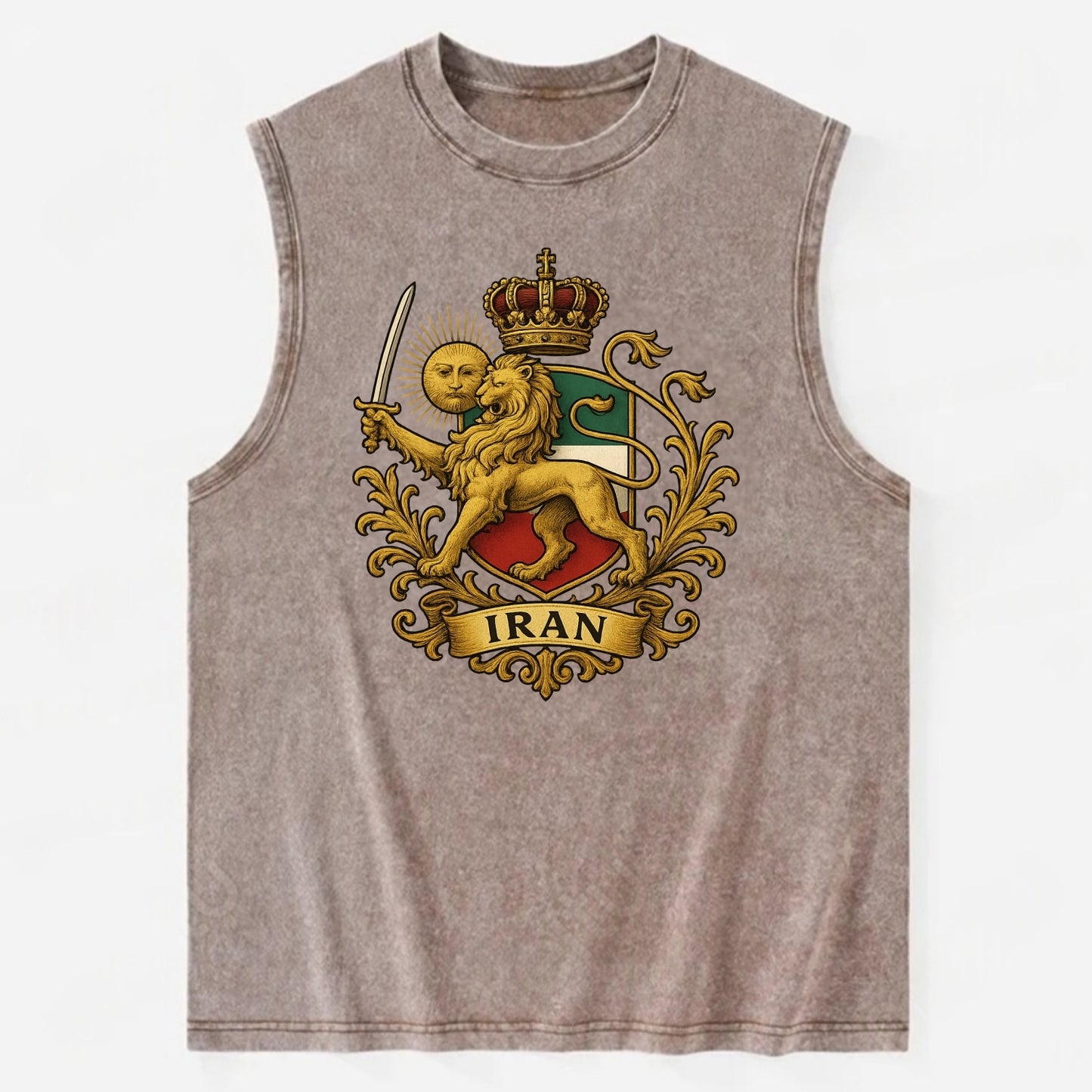 Royal Iran Coat Of Arms - Vintage Washed Tank - Brown