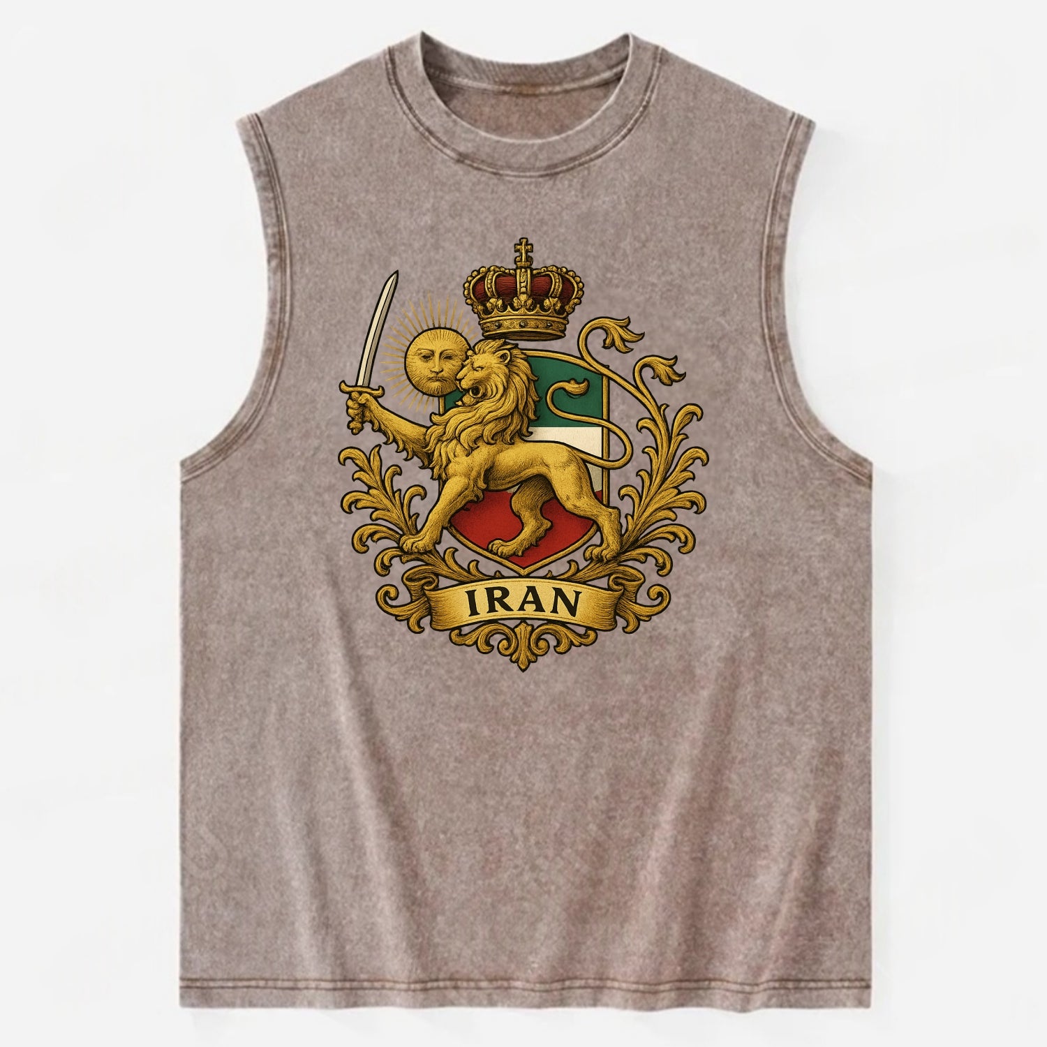 Royal Iran Coat Of Arms - Vintage Washed Tank - Brown