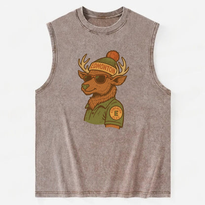 Edmonton Elk wearing Edmonton beanie wit - Vintage Washed Tank - Brown