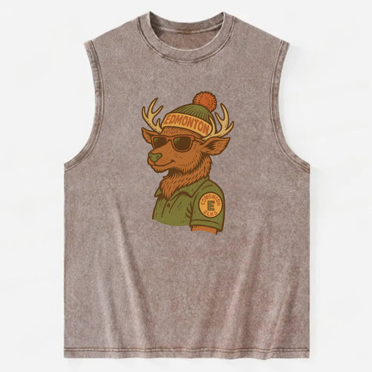 Edmonton Elk wearing Edmonton beanie wit - Vintage Washed Tank - Brown