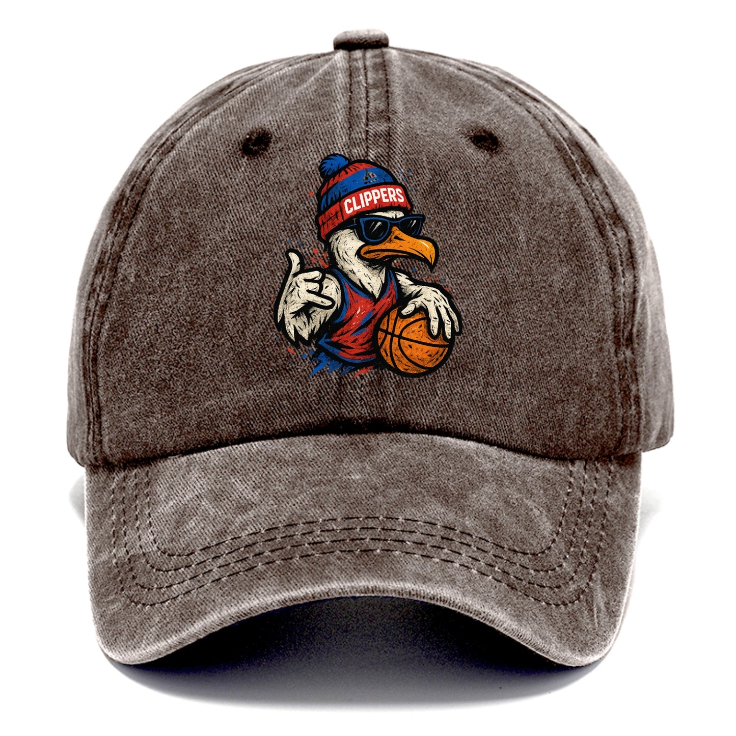 LA Seagull wearing Clippers red white and blue beanie with ship patch and wayfarer - Classic Cap - Brown