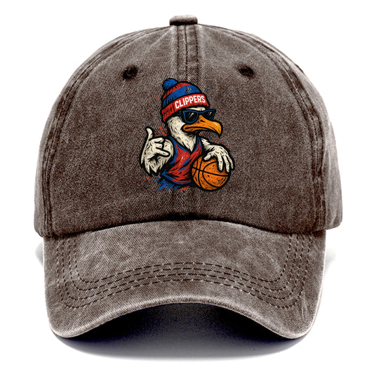 LA Seagull wearing Clippers red white and blue beanie with ship patch and wayfarer - Classic Cap - Brown
